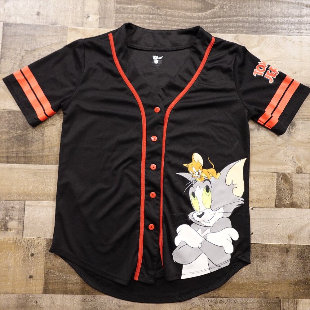 Tom and Jerry Baseball Jersey Tee | Size‎ Medium | Black & Red | Cartoon Graphic